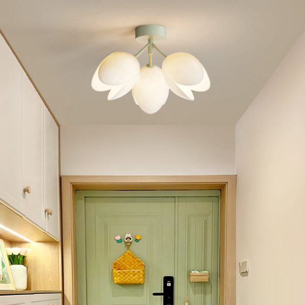 Contemporary Nordic Dome Tulip Flower Iron PE Lampshade LED Semi-Flush Mount Ceiling Light For Hallways - Image 14