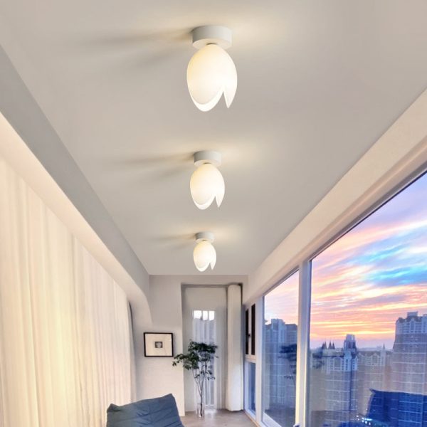 Contemporary Nordic Dome Tulip Flower Iron PE Lampshade LED Semi-Flush Mount Ceiling Light For Hallways - Image 13