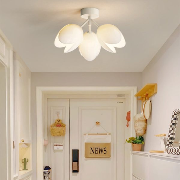 Contemporary Nordic Dome Tulip Flower Iron PE Lampshade LED Semi-Flush Mount Ceiling Light For Hallways - Image 15