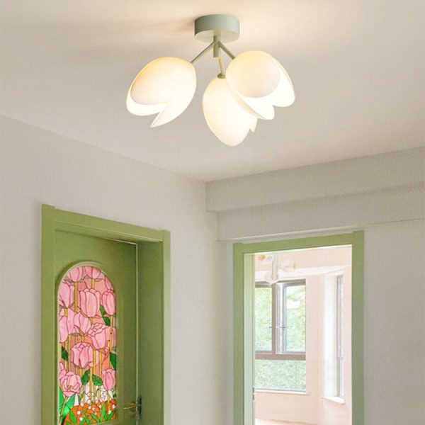 Contemporary Nordic Dome Tulip Flower Iron PE Lampshade LED Semi-Flush Mount Ceiling Light For Hallways - Image 17