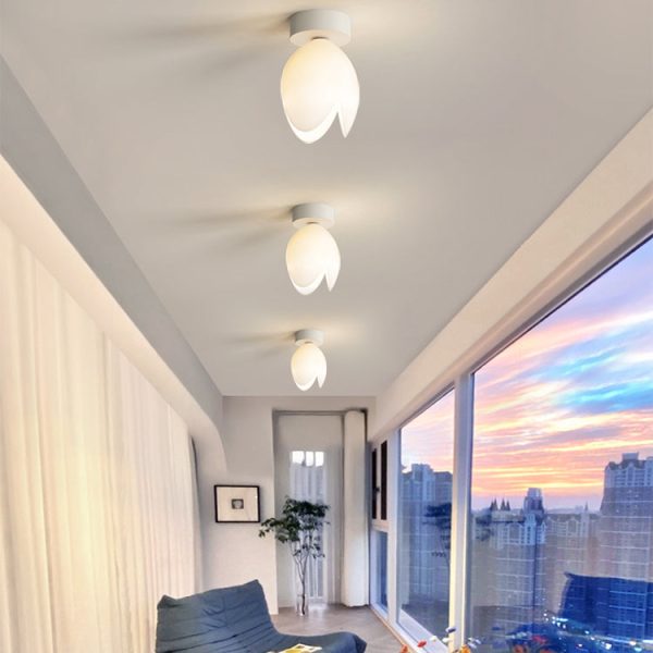 Contemporary Nordic Dome Tulip Flower Iron PE Lampshade LED Semi-Flush Mount Ceiling Light For Hallways - Image 12
