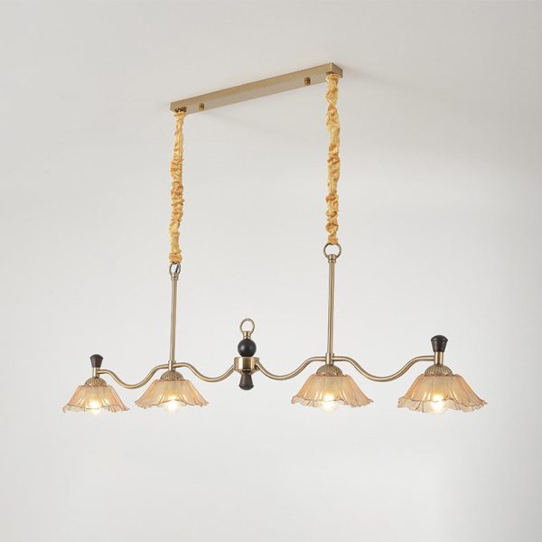 Traditional French Flower Iron Solid Wood Glass 4 - Light Chandelier Island Light For Dining Room - Image 15