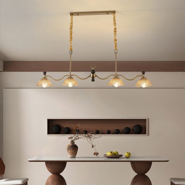 Traditional French Flower Iron Solid Wood Glass 4 - Light Chandelier Island Light For Dining Room - Image 11