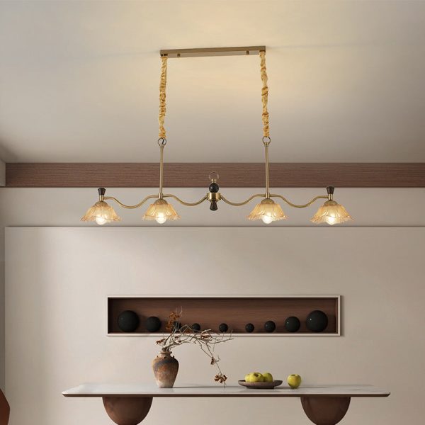Traditional French Flower Iron Solid Wood Glass 4 - Light Chandelier Island Light For Dining Room - Image 13