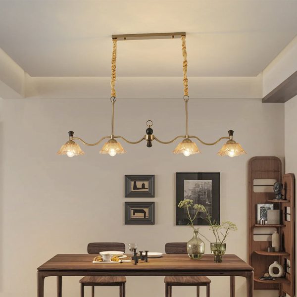Traditional French Flower Iron Solid Wood Glass 4 - Light Chandelier Island Light For Dining Room - Image 10