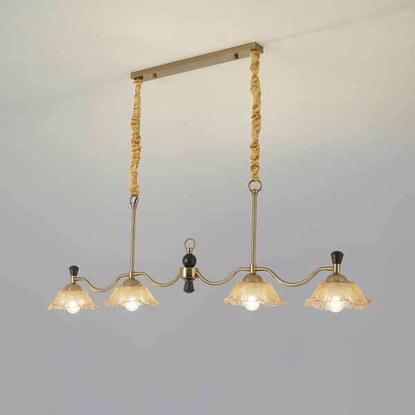 Traditional French Flower Iron Solid Wood Glass 4 - Light Chandelier Island Light For Dining Room - Image 16