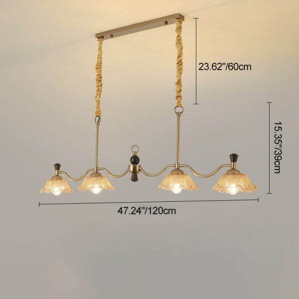 Traditional French Flower Iron Solid Wood Glass 4 - Light Chandelier Island Light For Dining Room - Image 4