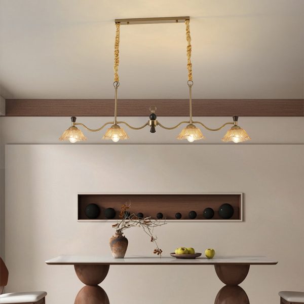 Traditional French Flower Iron Solid Wood Glass 4 - Light Chandelier Island Light For Dining Room - Image 8