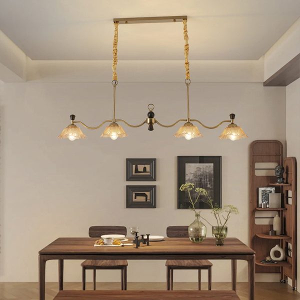 Traditional French Flower Iron Solid Wood Glass 4 - Light Chandelier Island Light For Dining Room - Image 3