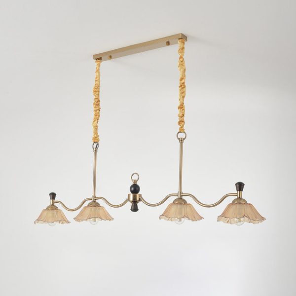 Traditional French Flower Iron Solid Wood Glass 4 - Light Chandelier Island Light For Dining Room - Image 18