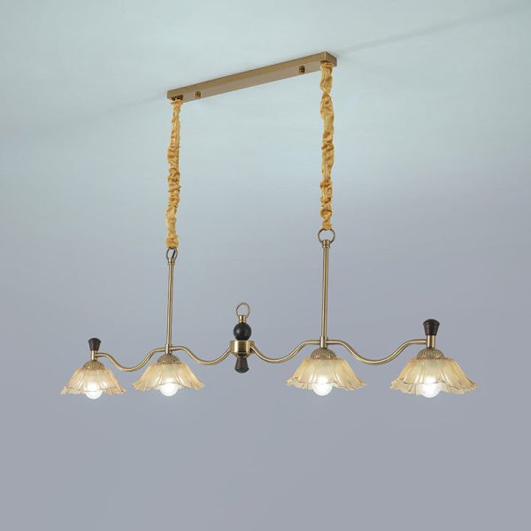 Traditional French Flower Iron Solid Wood Glass 4 - Light Chandelier Island Light For Dining Room - Image 17