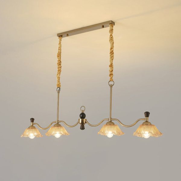 Traditional French Flower Iron Solid Wood Glass 4 - Light Chandelier Island Light For Dining Room - Image 19