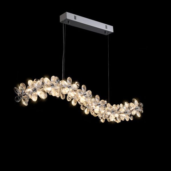Contemporary Nordic Curve Flowers Crystal Hardware LED Chandelier Island Light For Dining Room - Image 9
