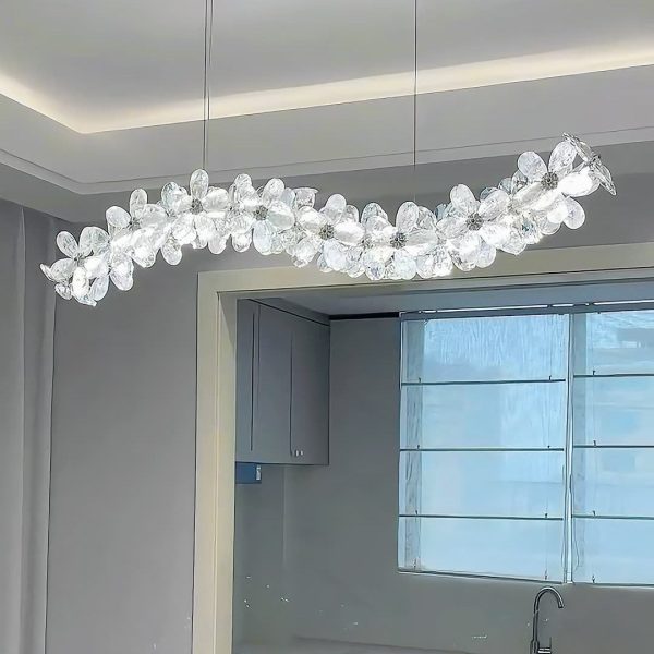 Contemporary Nordic Curve Flowers Crystal Hardware LED Chandelier Island Light For Dining Room - Image 3