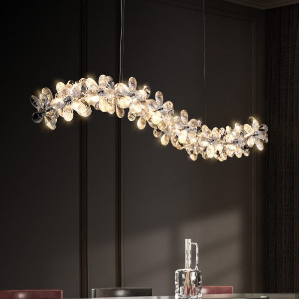Contemporary Nordic Curve Flowers Crystal Hardware LED Chandelier Island Light For Dining Room - Image 2