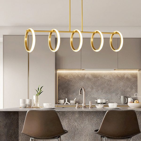 Contemporary Scandinavian Straight Line Circle Copper Silicone LED Chandelier Island Light For Dining Room - Image 2