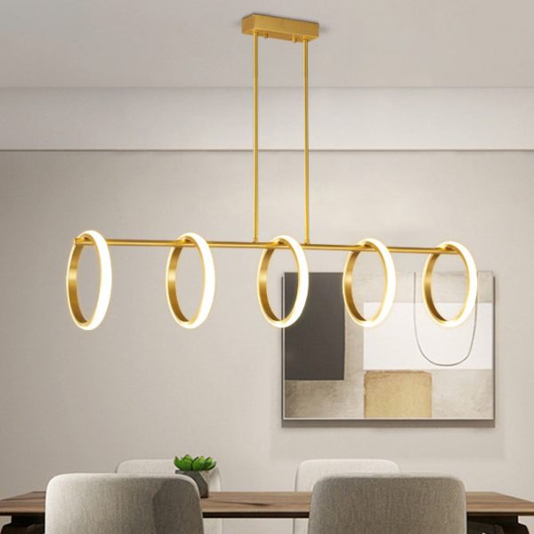 Contemporary Scandinavian Straight Line Circle Copper Silicone LED Chandelier Island Light For Dining Room - Image 3