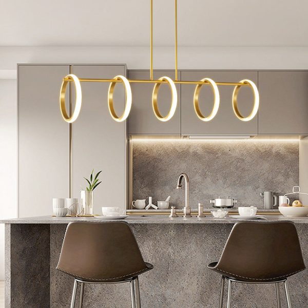 Contemporary Scandinavian Straight Line Circle Copper Silicone LED Chandelier Island Light For Dining Room - Image 11