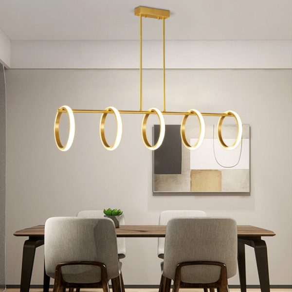 Contemporary Scandinavian Straight Line Circle Copper Silicone LED Chandelier Island Light For Dining Room - Image 10
