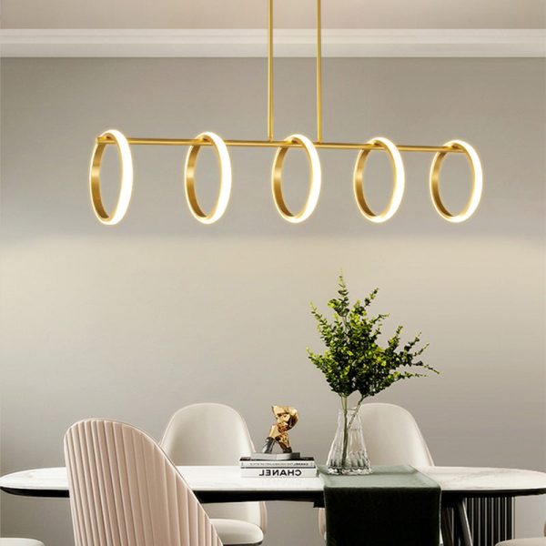 Contemporary Scandinavian Straight Line Circle Copper Silicone LED Chandelier Island Light For Dining Room - Image 12