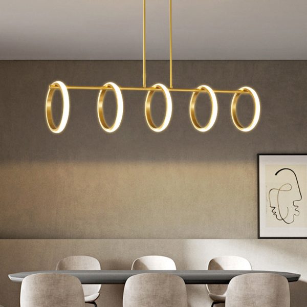 Contemporary Scandinavian Straight Line Circle Copper Silicone LED Chandelier Island Light For Dining Room - Image 13