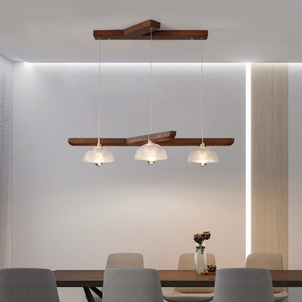 Traditional Japanese Semicircle Solid Wood Glass 3 - Light Chandelier For Dining Room - Image 7