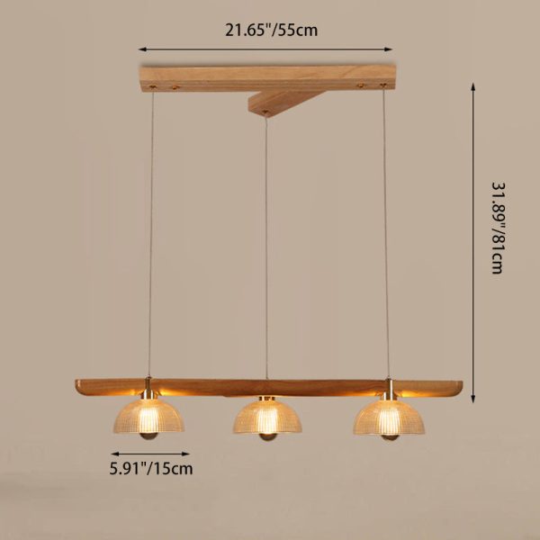 Traditional Japanese Semicircle Solid Wood Glass 3 - Light Chandelier For Dining Room - Image 4