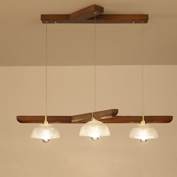 Traditional Japanese Semicircle Solid Wood Glass 3 - Light Chandelier For Dining Room - Image 8