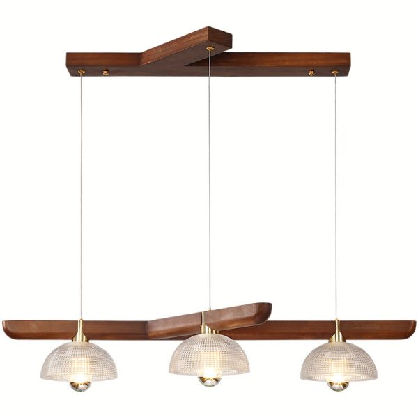 Traditional Japanese Semicircle Solid Wood Glass 3 - Light Chandelier For Dining Room - Image 13