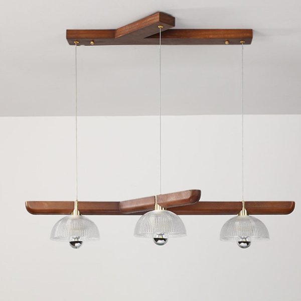 Traditional Japanese Semicircle Solid Wood Glass 3 - Light Chandelier For Dining Room - Image 12