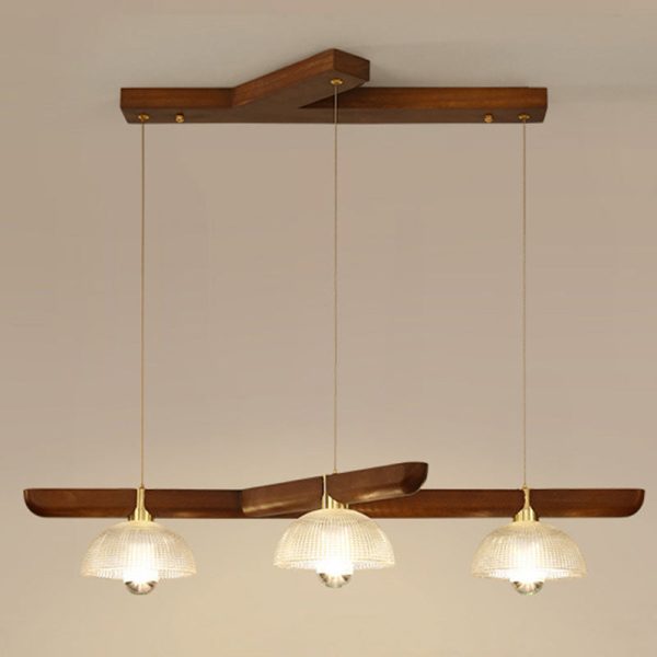 Traditional Japanese Semicircle Solid Wood Glass 3 - Light Chandelier For Dining Room - Image 10