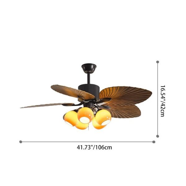 Traditional French Banana Leaves ABS Fan Round Glass Lampshade Iron 5 - Light Downrods Ceiling Fan Light For Living Room - Image 4