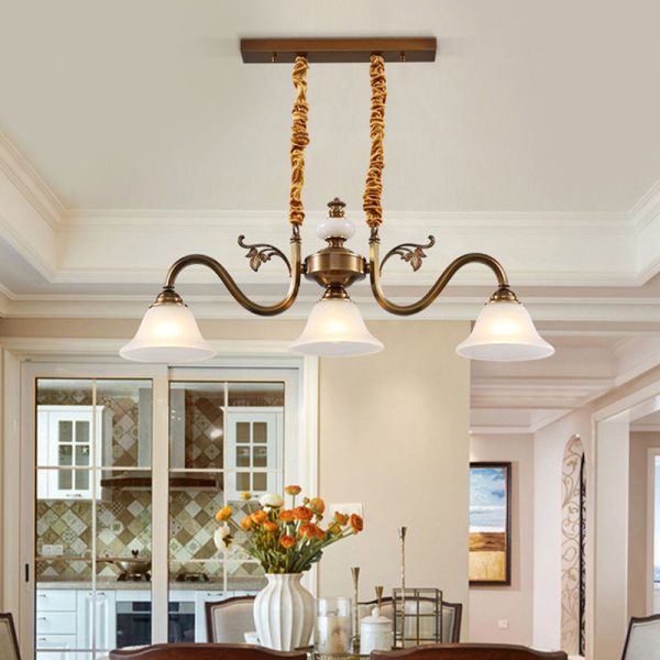 Contemporary Nordic Morning Glory Glass Lampshade Copper Jade 3 - Light Chandelier For Dining Room