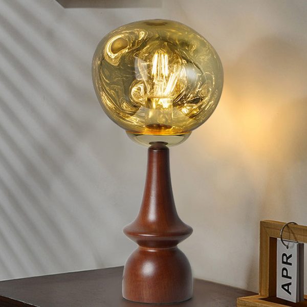 Contemporary Scandinavian Lava Irregular Round Solid Wood Acrylic 1 - Light Table Lamp For Living Room - Image 8
