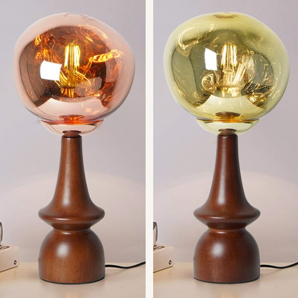 Contemporary Scandinavian Lava Irregular Round Solid Wood Acrylic 1 - Light Table Lamp For Living Room - Image 22