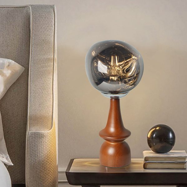 Contemporary Scandinavian Lava Irregular Round Solid Wood Acrylic 1 - Light Table Lamp For Living Room - Image 3
