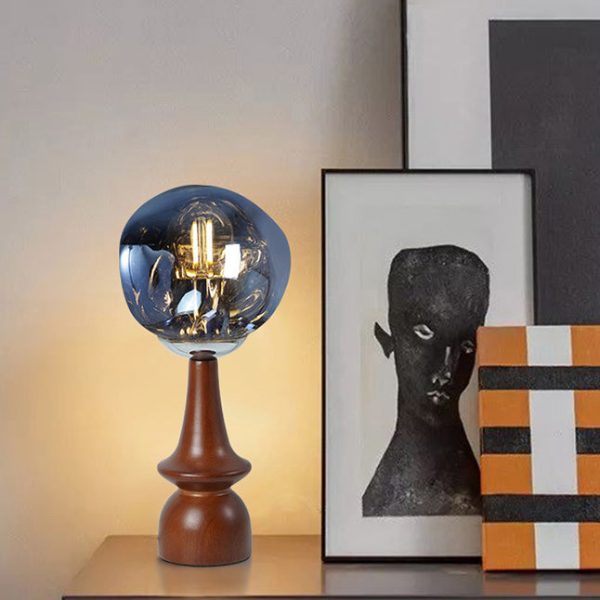 Contemporary Scandinavian Lava Irregular Round Solid Wood Acrylic 1 - Light Table Lamp For Living Room - Image 14