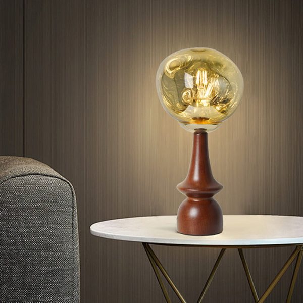 Contemporary Scandinavian Lava Irregular Round Solid Wood Acrylic 1 - Light Table Lamp For Living Room - Image 7