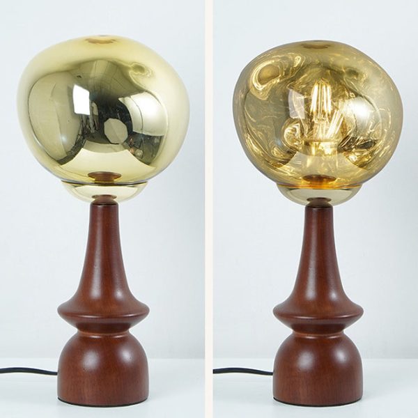 Contemporary Scandinavian Lava Irregular Round Solid Wood Acrylic 1 - Light Table Lamp For Living Room - Image 21