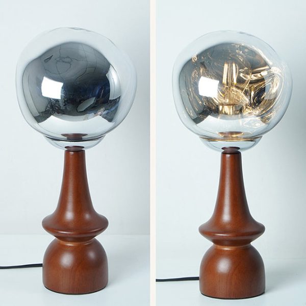 Contemporary Scandinavian Lava Irregular Round Solid Wood Acrylic 1 - Light Table Lamp For Living Room - Image 20