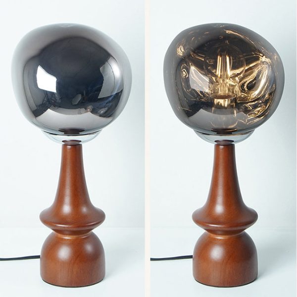 Contemporary Scandinavian Lava Irregular Round Solid Wood Acrylic 1 - Light Table Lamp For Living Room - Image 24