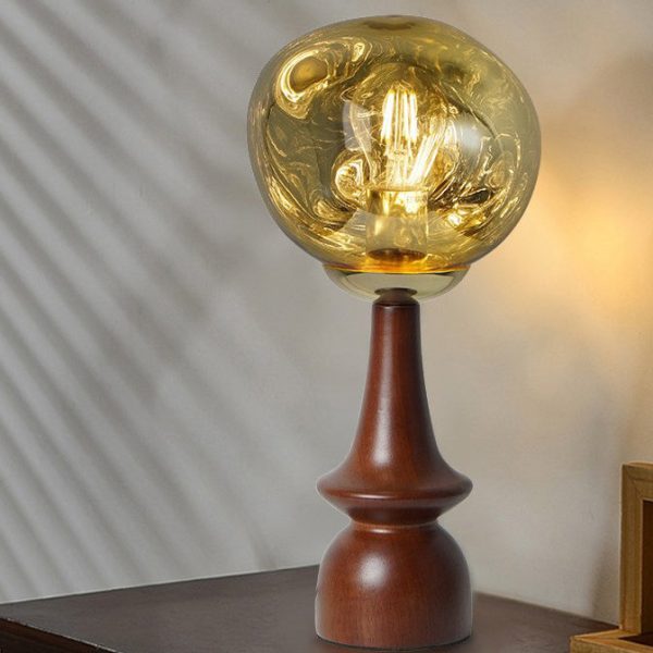 Contemporary Scandinavian Lava Irregular Round Solid Wood Acrylic 1 - Light Table Lamp For Living Room - Image 9