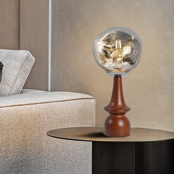 Contemporary Scandinavian Lava Irregular Round Solid Wood Acrylic 1 - Light Table Lamp For Living Room - Image 6