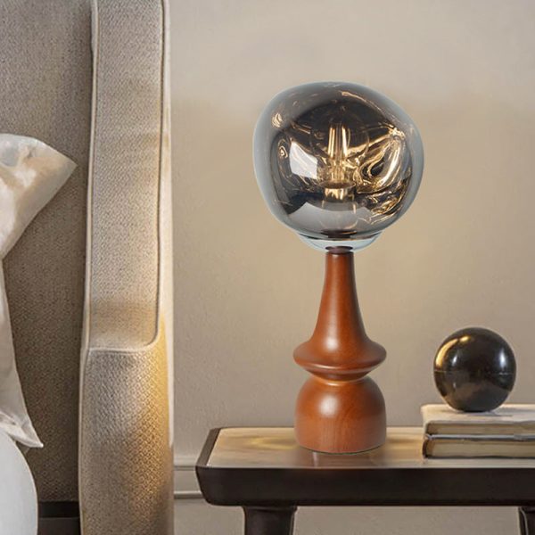 Contemporary Scandinavian Lava Irregular Round Solid Wood Acrylic 1 - Light Table Lamp For Living Room - Image 13