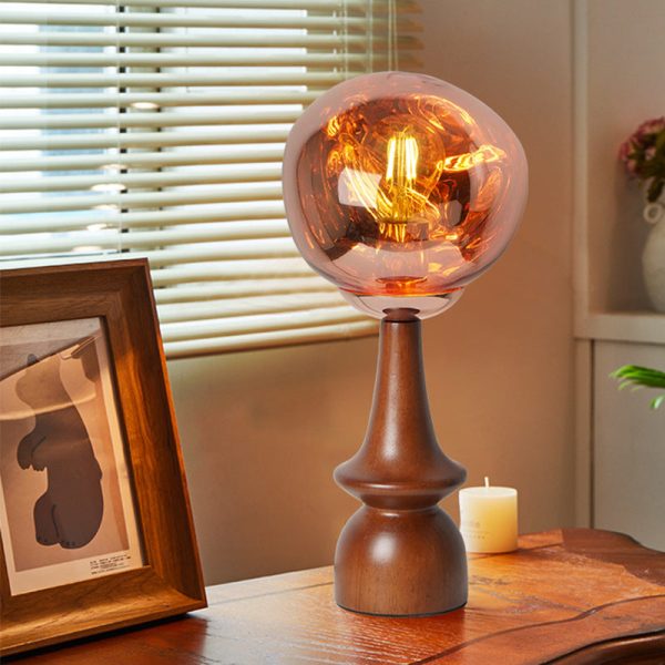 Contemporary Scandinavian Lava Irregular Round Solid Wood Acrylic 1 - Light Table Lamp For Living Room - Image 2