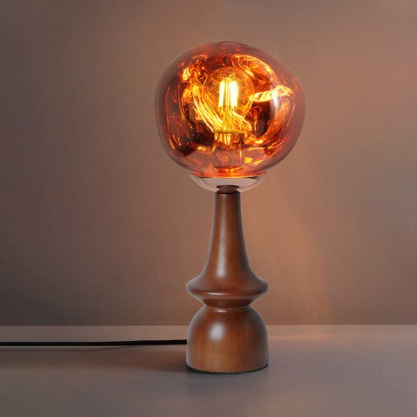 Contemporary Scandinavian Lava Irregular Round Solid Wood Acrylic 1 - Light Table Lamp For Living Room - Image 17