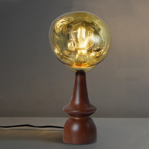 Contemporary Scandinavian Lava Irregular Round Solid Wood Acrylic 1 - Light Table Lamp For Living Room - Image 16