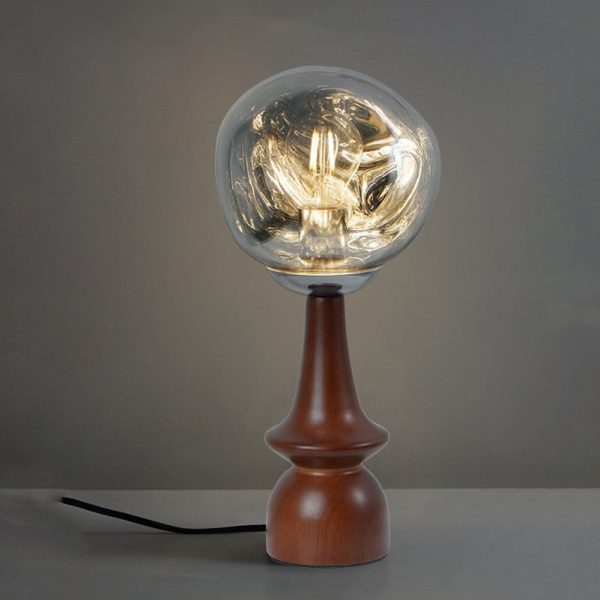 Contemporary Scandinavian Lava Irregular Round Solid Wood Acrylic 1 - Light Table Lamp For Living Room - Image 15