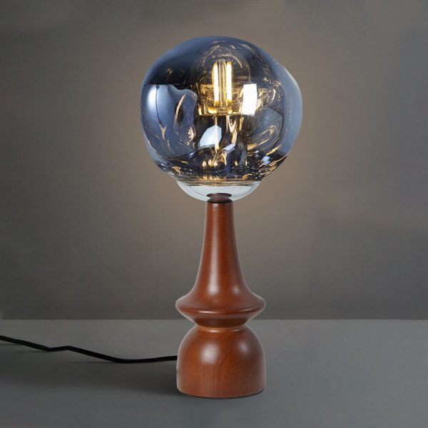 Contemporary Scandinavian Lava Irregular Round Solid Wood Acrylic 1 - Light Table Lamp For Living Room - Image 19