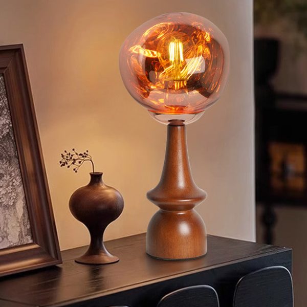 Contemporary Scandinavian Lava Irregular Round Solid Wood Acrylic 1 - Light Table Lamp For Living Room - Image 12